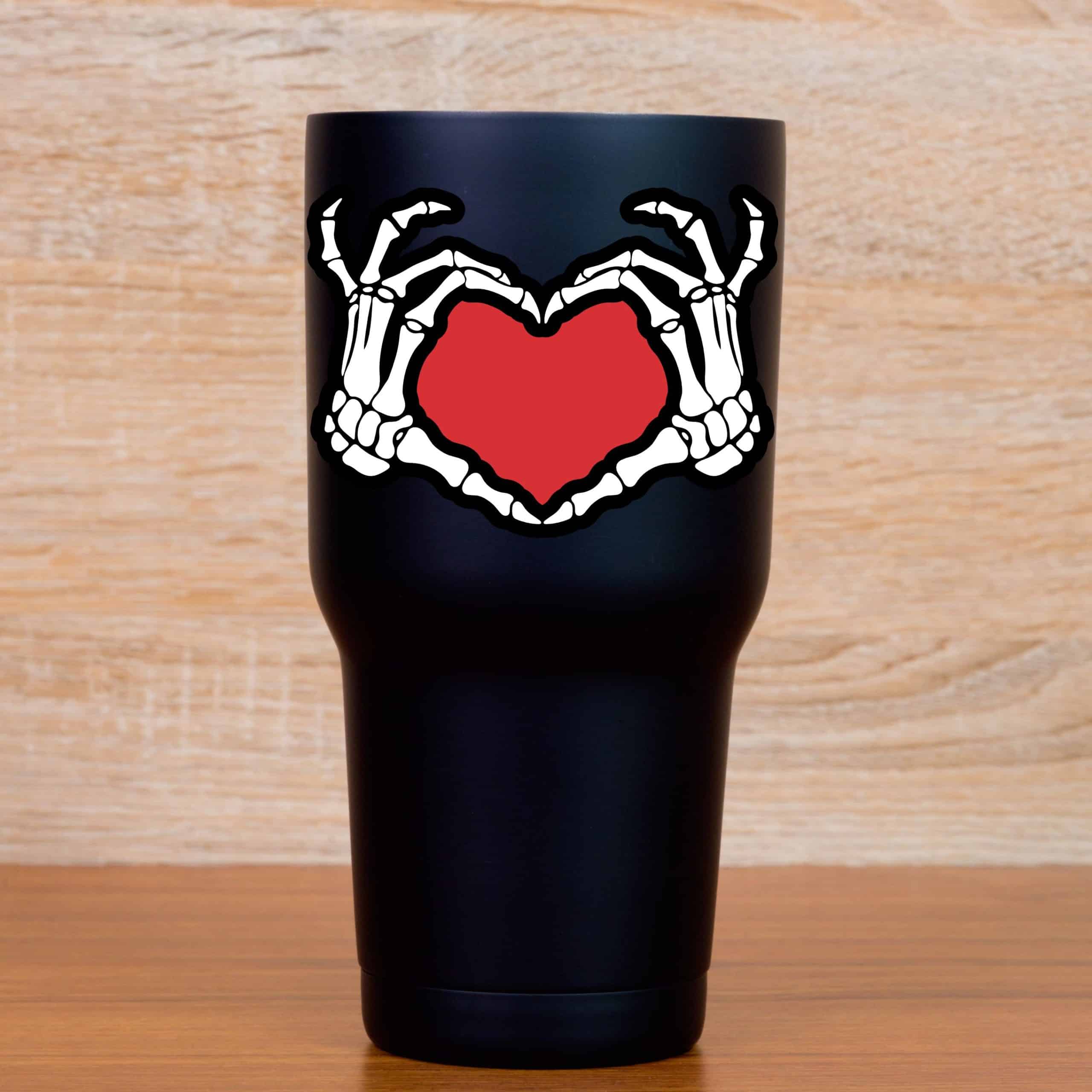 skeletal hands, heart shape, gothic artwork - vinyl removable sticker