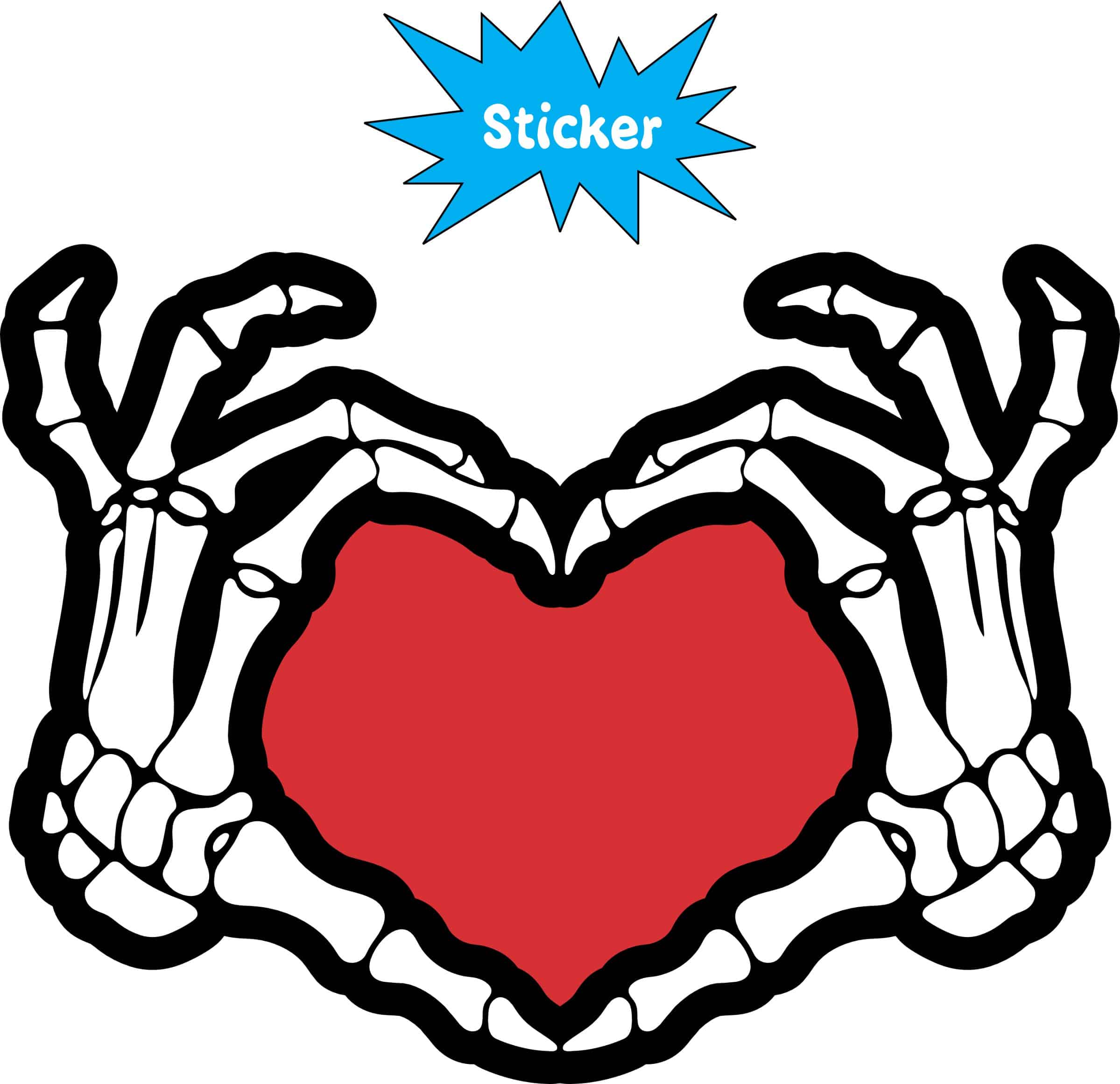 skeletal hands, heart shape, gothic artwork - vinyl removable sticker