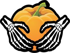 skeleton hands, orange pumpkin, green stem - vinyl removable sticker