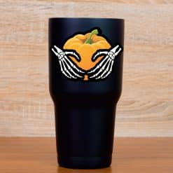 skeleton hands, orange pumpkin, green stem - vinyl removable sticker