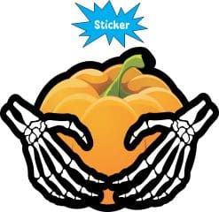skeleton hands, orange pumpkin, green stem - vinyl removable sticker
