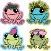 cartoon frogs, floral accessories, smiling expressions - vinyl removable sticker