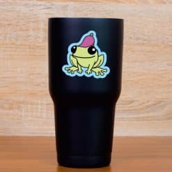 cartoon frogs, floral accessories, smiling expressions - vinyl removable sticker