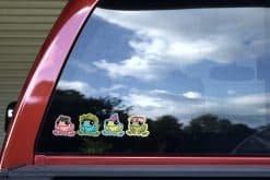 cartoon frogs, floral accessories, smiling expressions - vinyl removable sticker