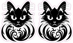 winged black cat, decorative swirls, gothic artwork - vinyl removable sticker