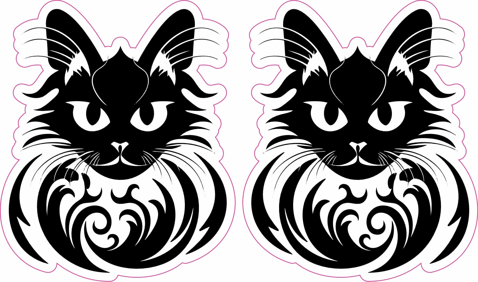 winged black cat, decorative swirls, gothic artwork - vinyl removable sticker
