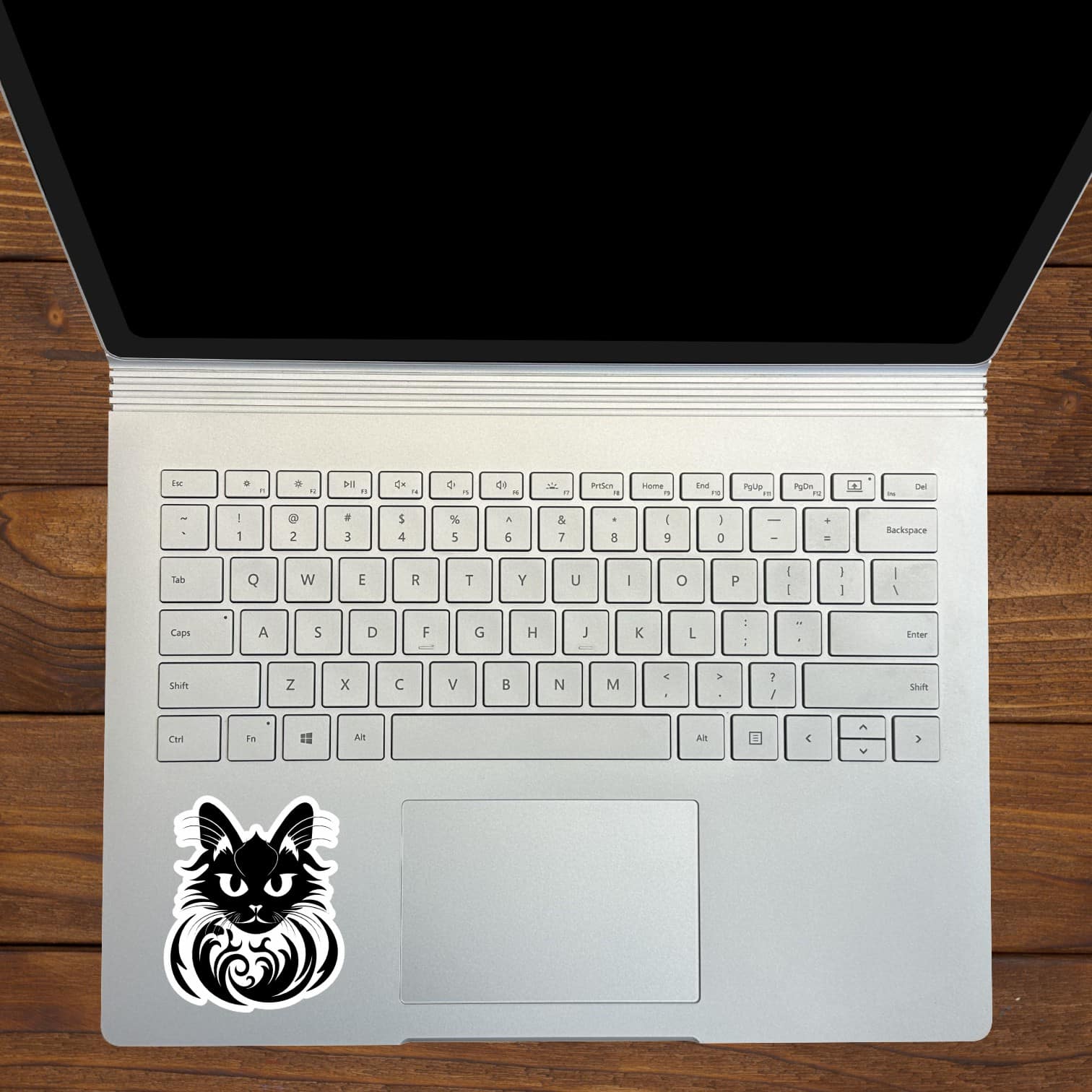 winged black cat, decorative swirls, gothic artwork - vinyl removable sticker