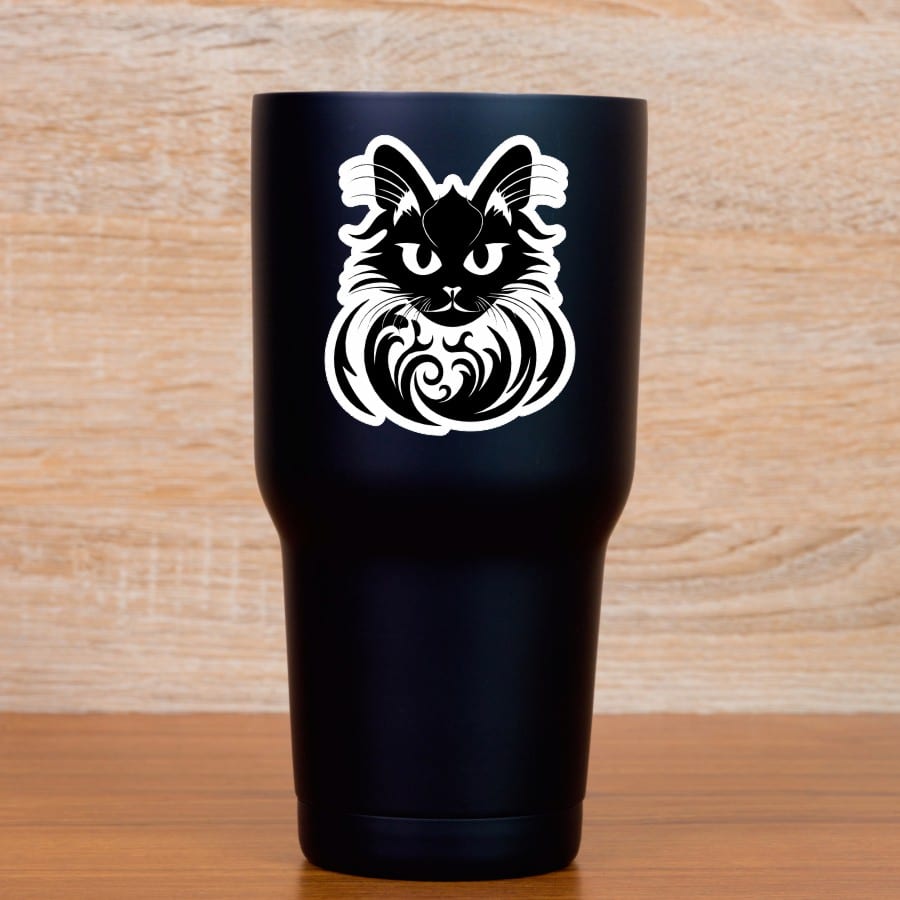 winged black cat, decorative swirls, gothic artwork - vinyl removable sticker