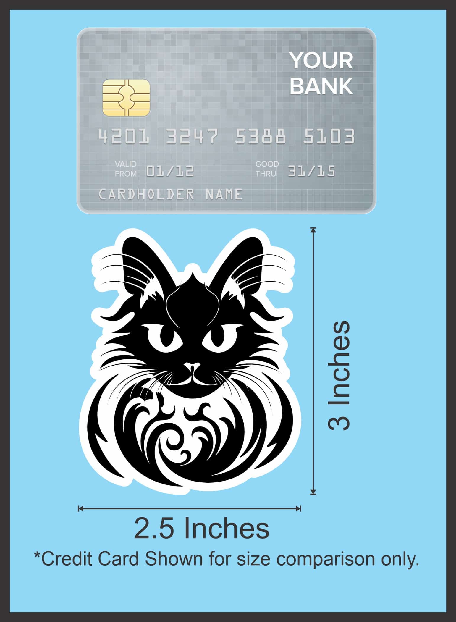winged black cat, decorative swirls, gothic artwork - vinyl removable sticker