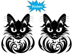 winged black cat, decorative swirls, gothic artwork - vinyl removable sticker