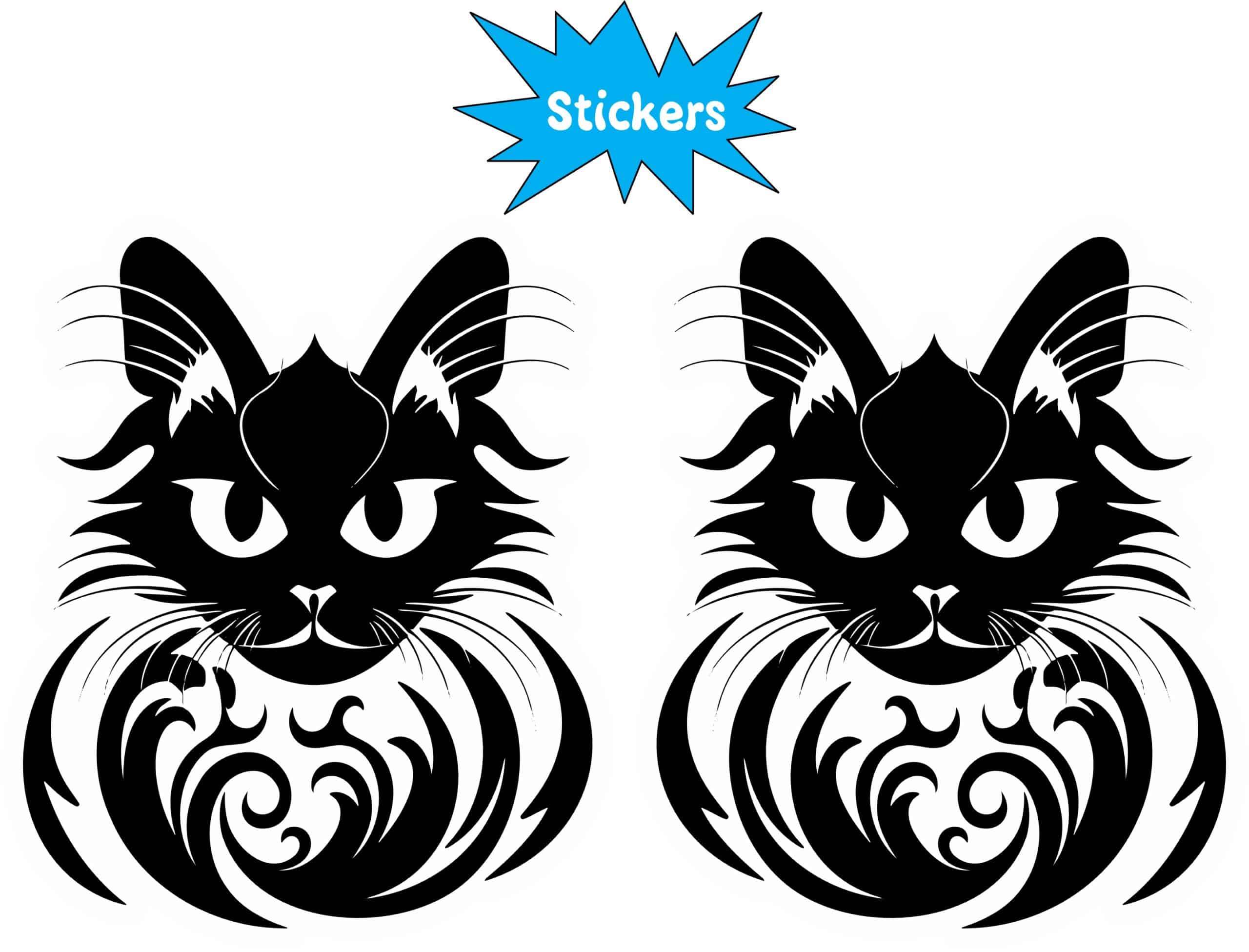 winged black cat, decorative swirls, gothic artwork - vinyl removable sticker