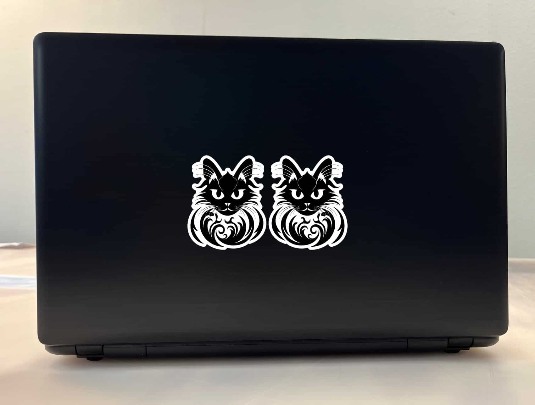 winged black cat, decorative swirls, gothic artwork - vinyl removable sticker