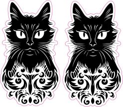 black cat silhouette, ornate scrollwork, decorative swirl patterns - vinyl removable sticker