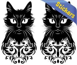 black cat silhouette, ornate scrollwork, decorative swirl patterns - vinyl removable sticker