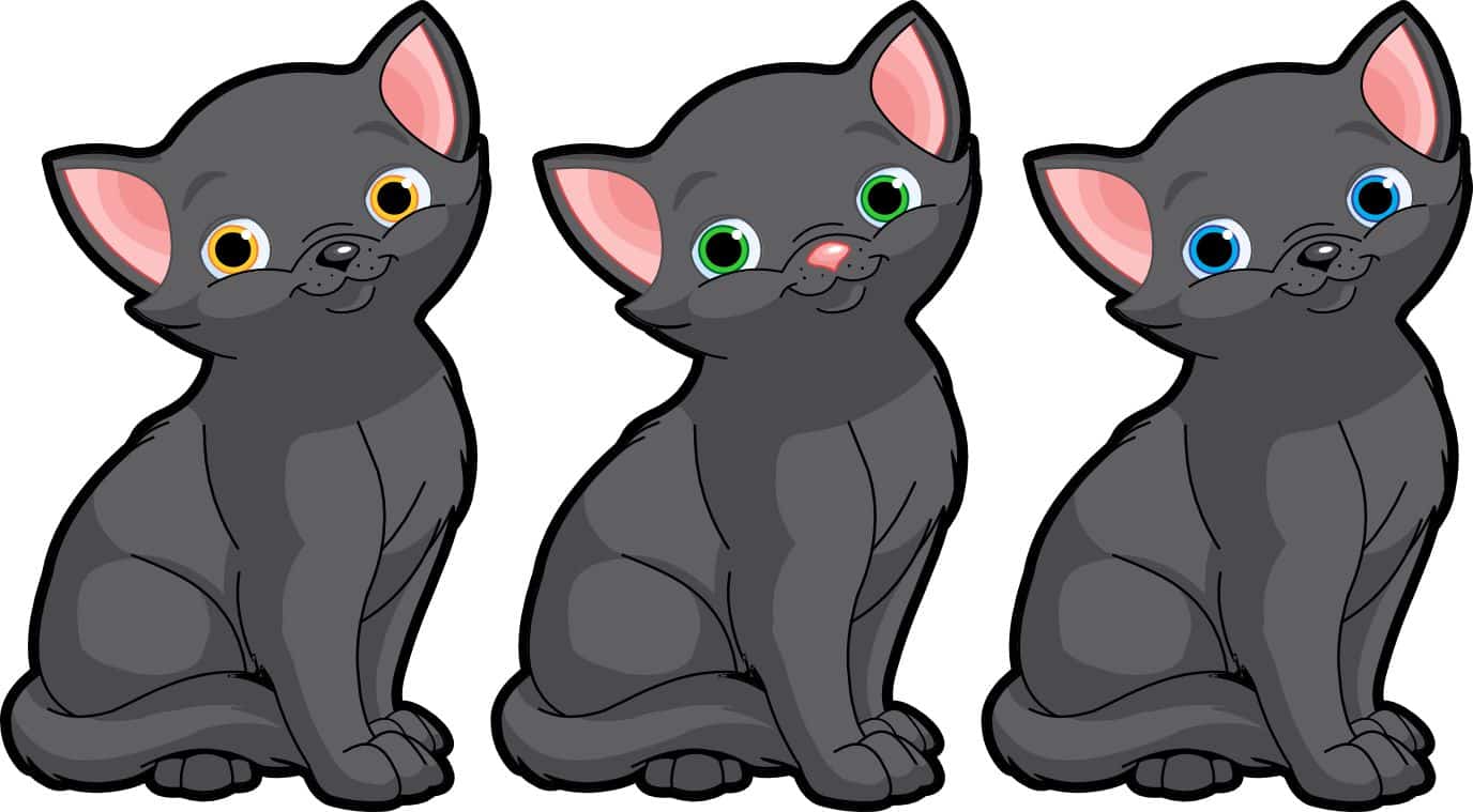 cartoon kittens, sitting pose, colorful eyes - vinyl removable sticker