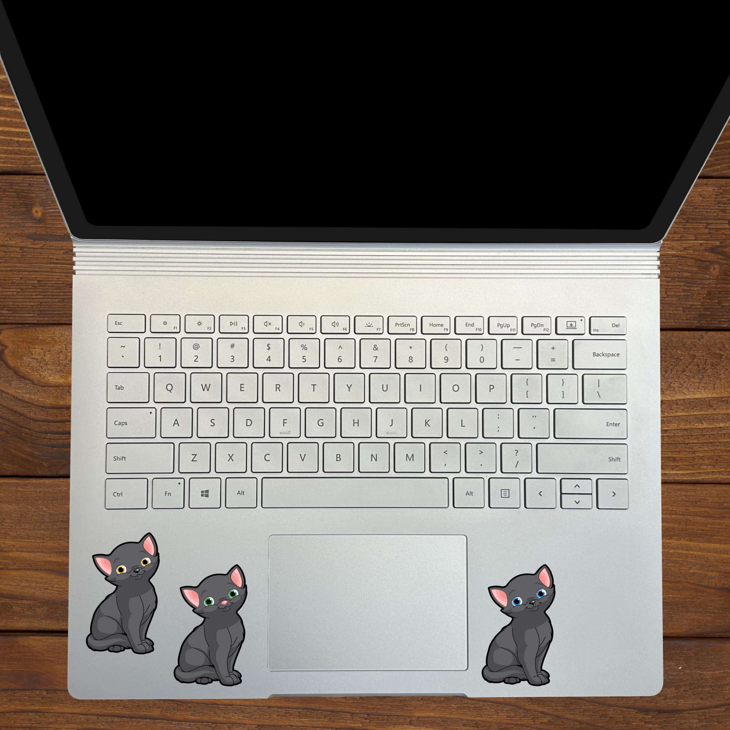 cartoon kittens, sitting pose, colorful eyes - vinyl removable sticker