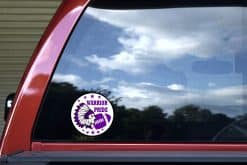 circular logo, Native American chief profile, feathered headdress - vinyl removable sticker