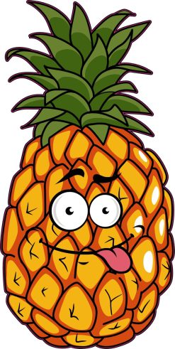cartoon pineapple, googly eyes, pink tongue - vinyl removable sticker