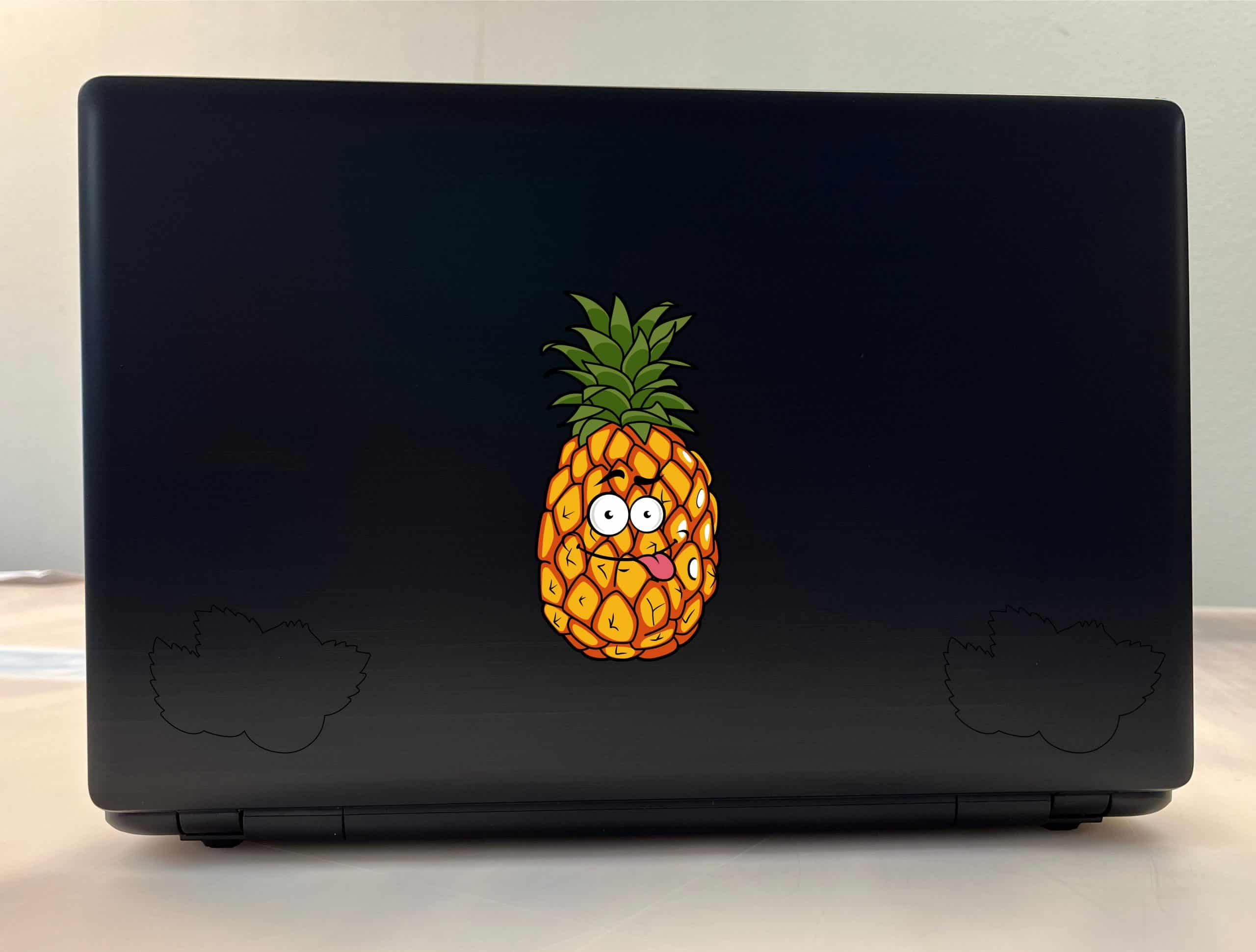 cartoon pineapple, googly eyes, pink tongue - vinyl removable sticker