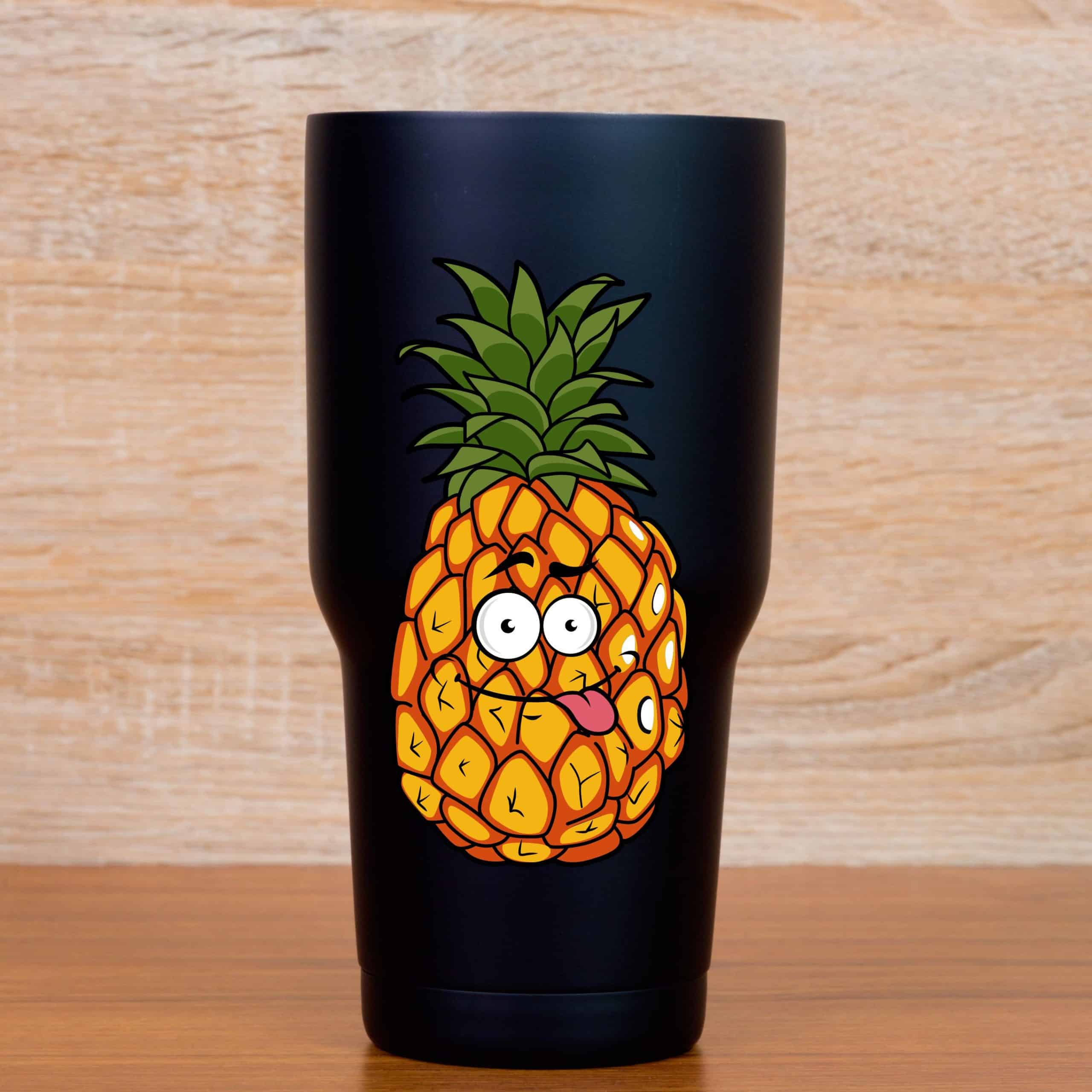 cartoon pineapple, googly eyes, pink tongue - vinyl removable sticker
