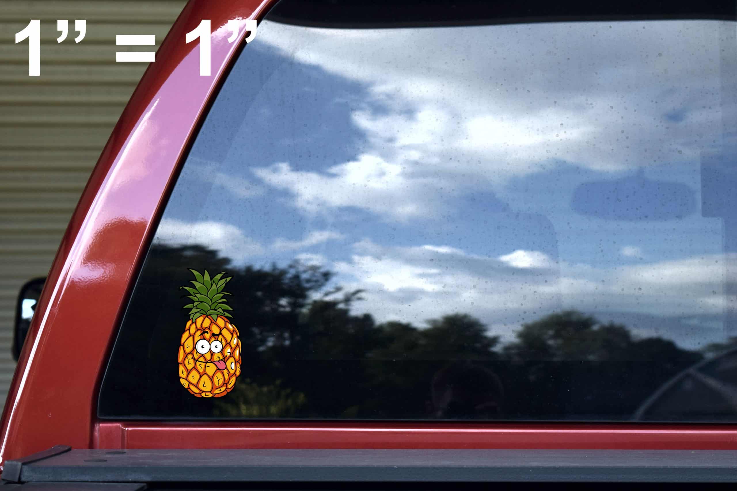 cartoon pineapple, googly eyes, pink tongue - vinyl removable sticker