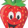 smiling cartoon face, strawberry seeds pattern, green leafy top - vinyl removable sticker