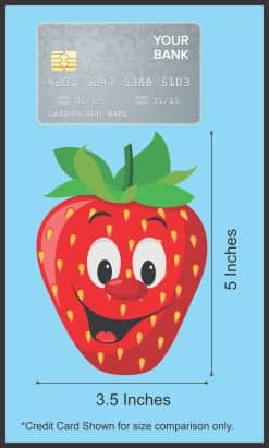 smiling cartoon face, strawberry seeds pattern, green leafy top - vinyl removable sticker