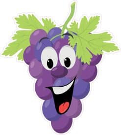 cartoon grapes, smiling face, green leaves - vinyl removable sticker