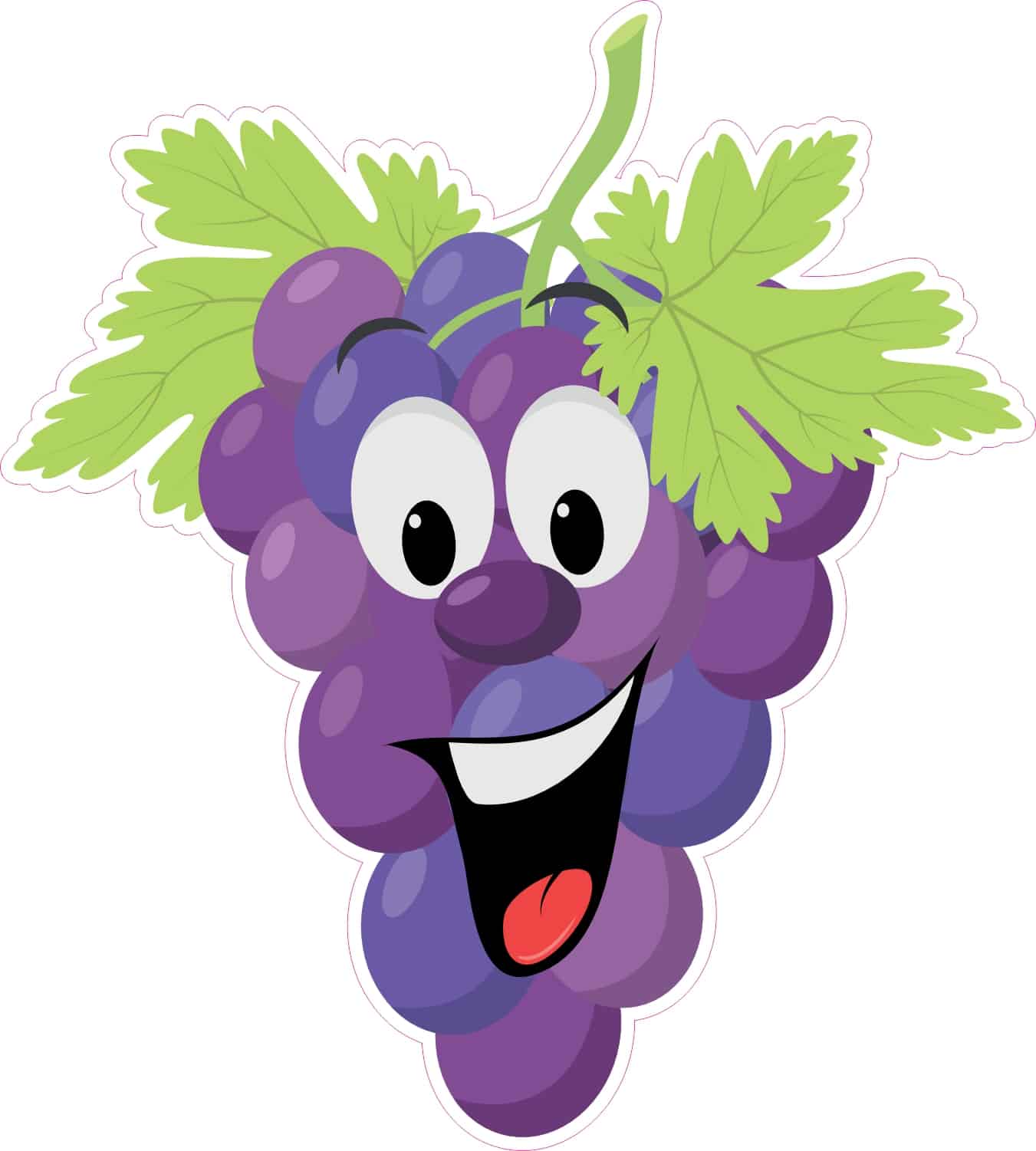 cartoon grapes, smiling face, green leaves - vinyl removable sticker