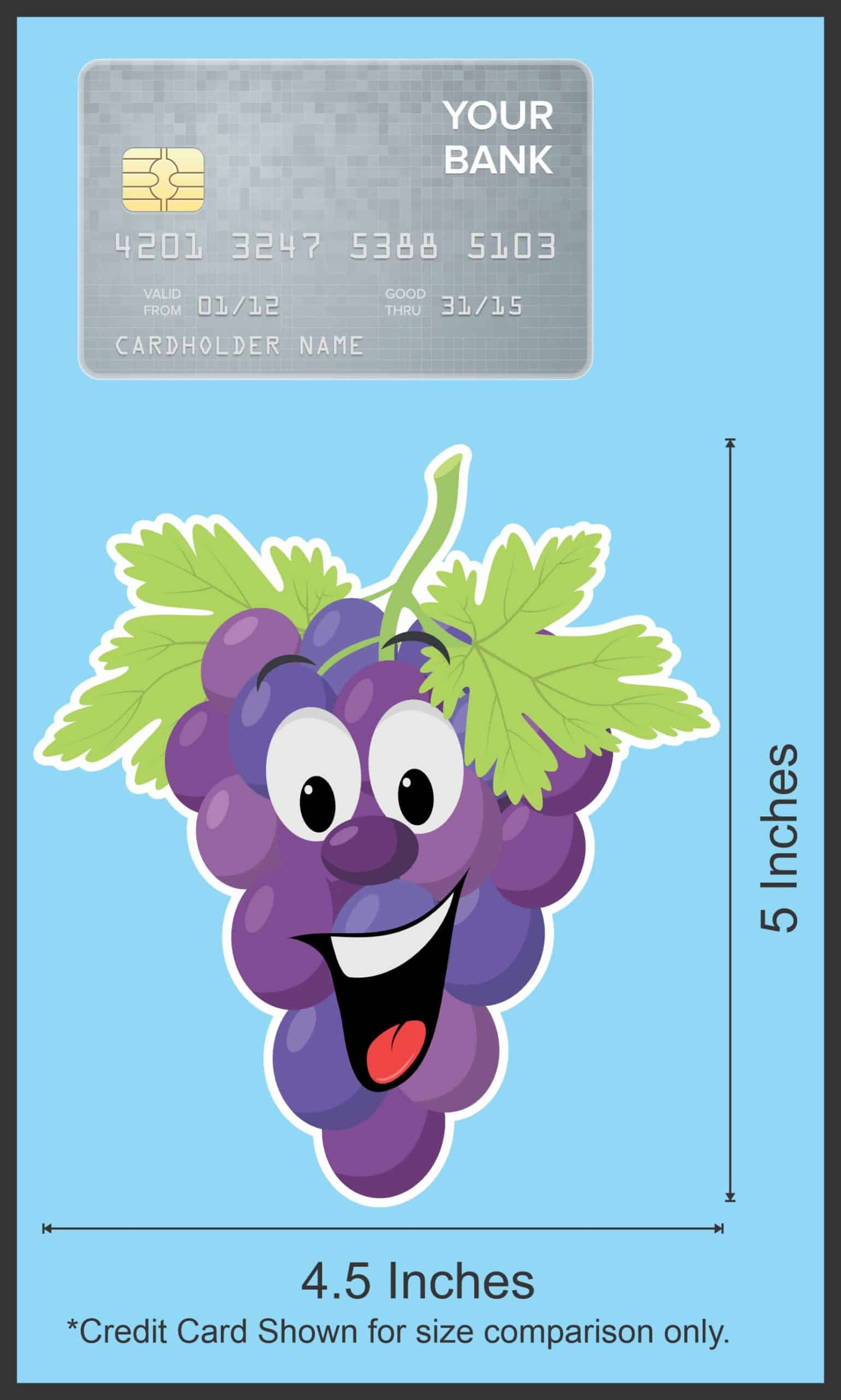 cartoon grapes, smiling face, green leaves - vinyl removable sticker