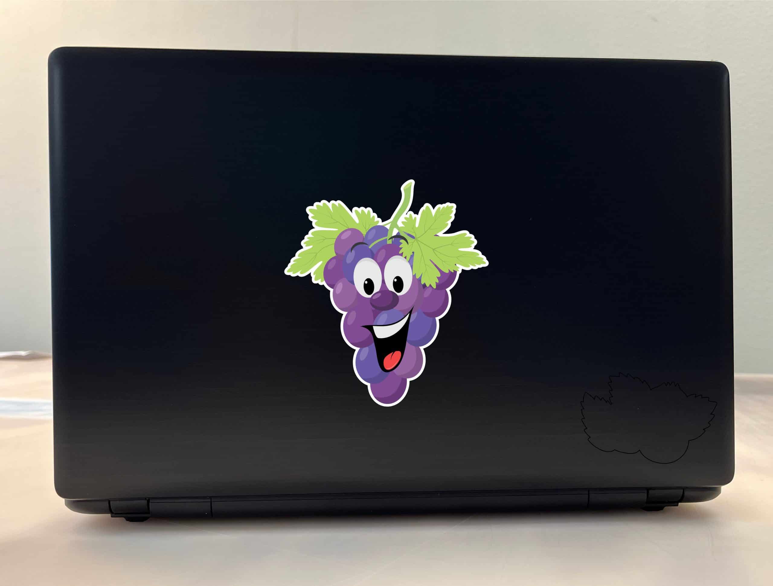 cartoon grapes, smiling face, green leaves - vinyl removable sticker