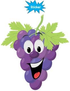 cartoon grapes, smiling face, green leaves - vinyl removable sticker