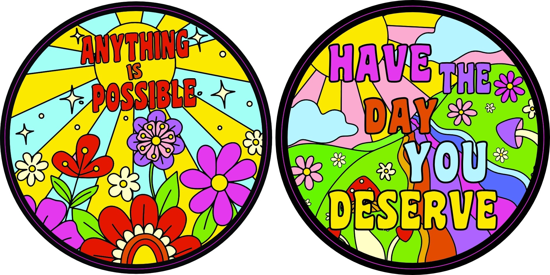sunburst pattern, floral motifs, inspirational text - vinyl removable sticker