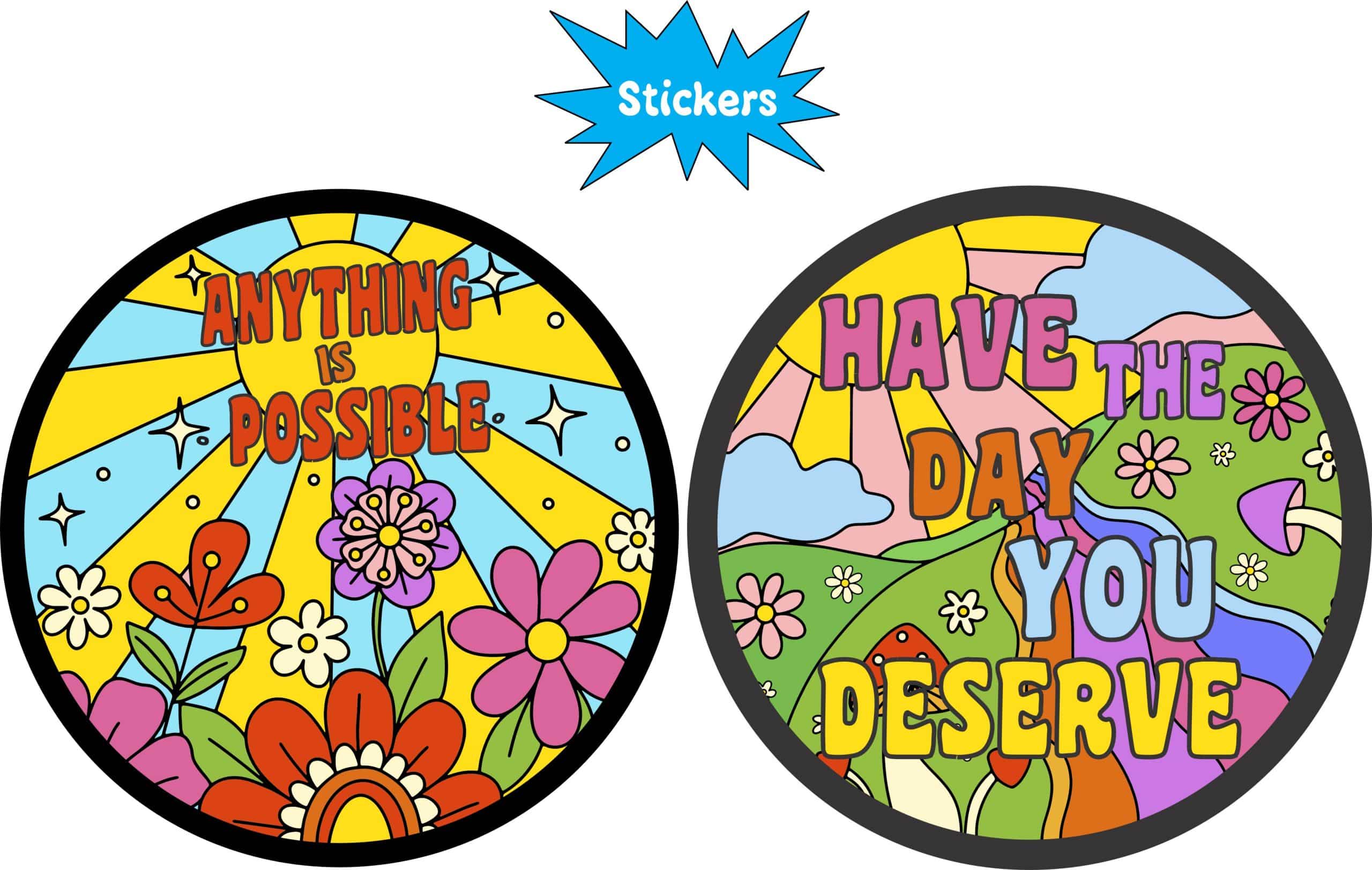 sunburst pattern, floral motifs, inspirational text - vinyl removable sticker