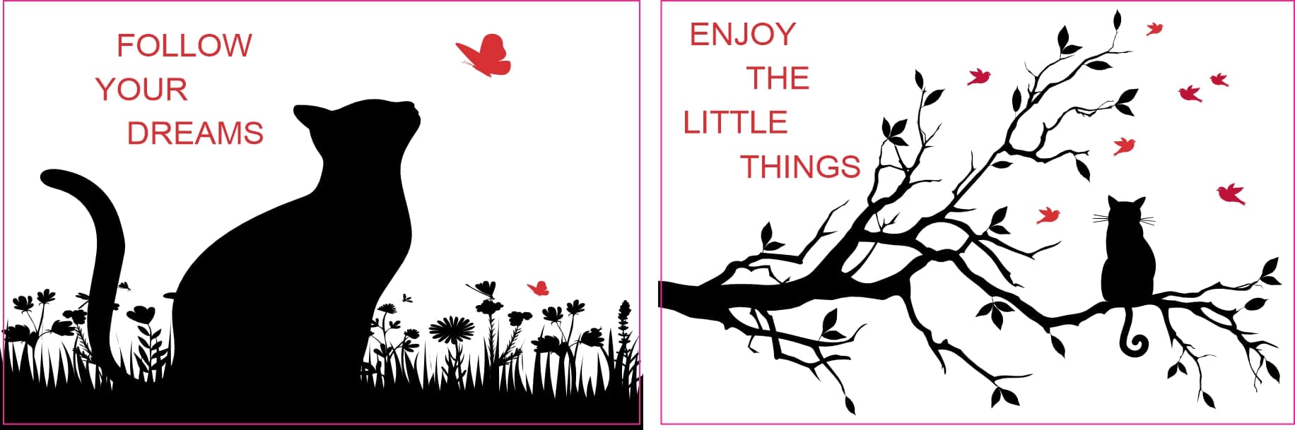 cat silhouettes, motivational text, wildflower border - vinyl removable sticker