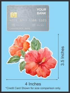 watercolor hibiscus flowers, coral-pink blooms, green foliage - vinyl removable sticker