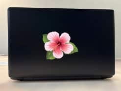hibiscus flower, tropical leaves, water droplets - vinyl removable sticker