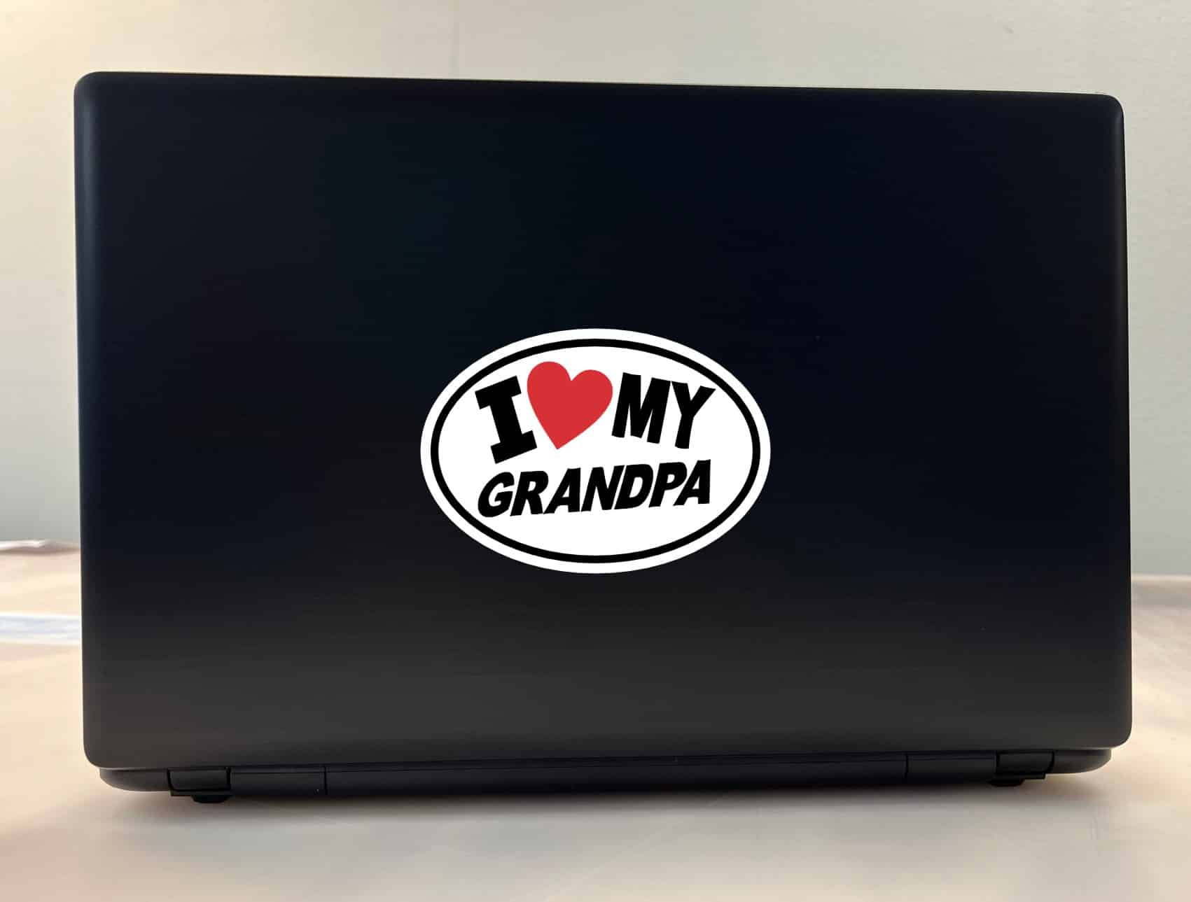 oval shape, red heart symbol, bold black typography - vinyl removable sticker