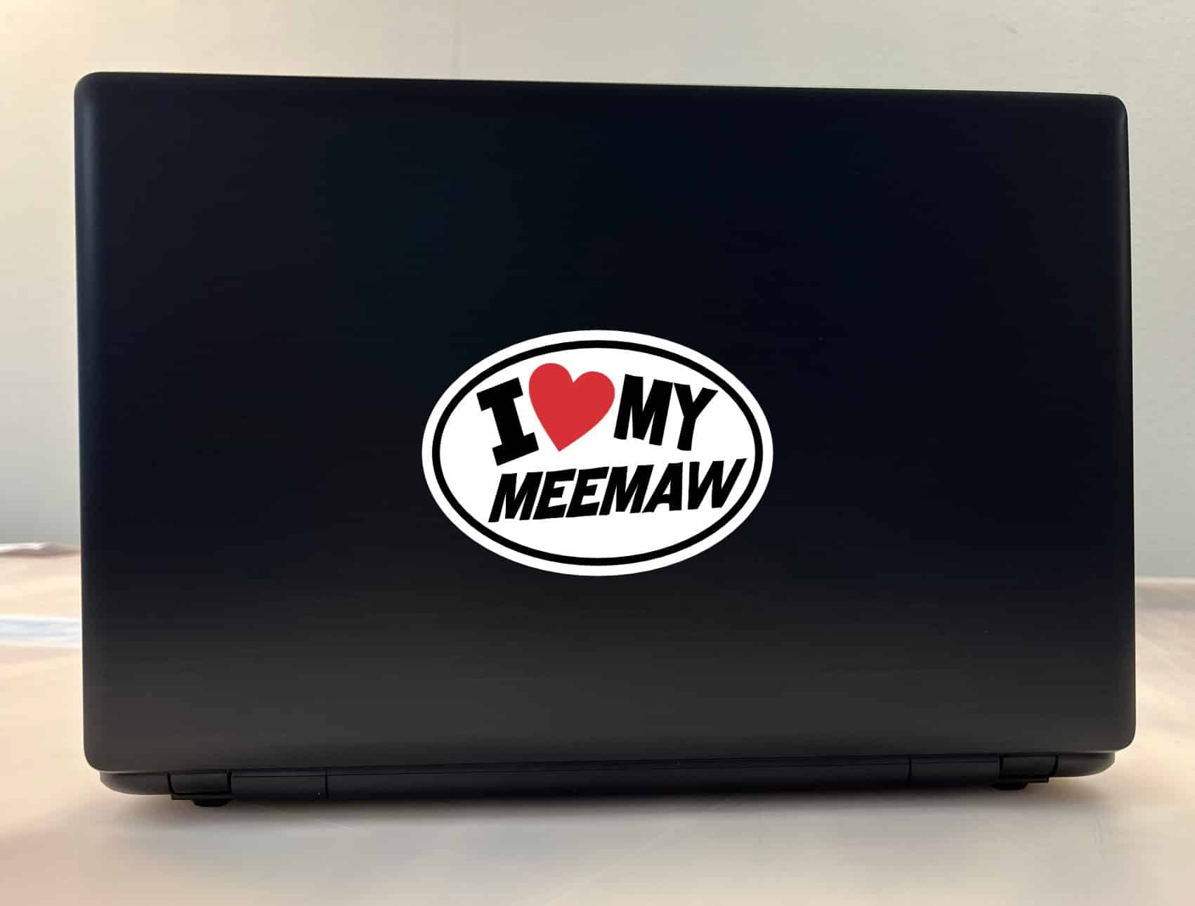 oval shape, heart symbol, bold text - vinyl removable sticker