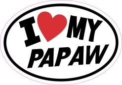 oval shape, red heart symbol, bold black text - vinyl removable sticker