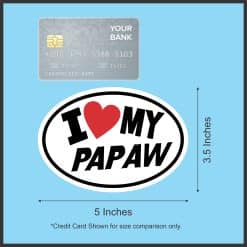 oval shape, red heart symbol, bold black text - vinyl removable sticker