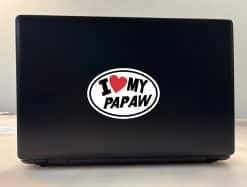 oval shape, red heart symbol, bold black text - vinyl removable sticker