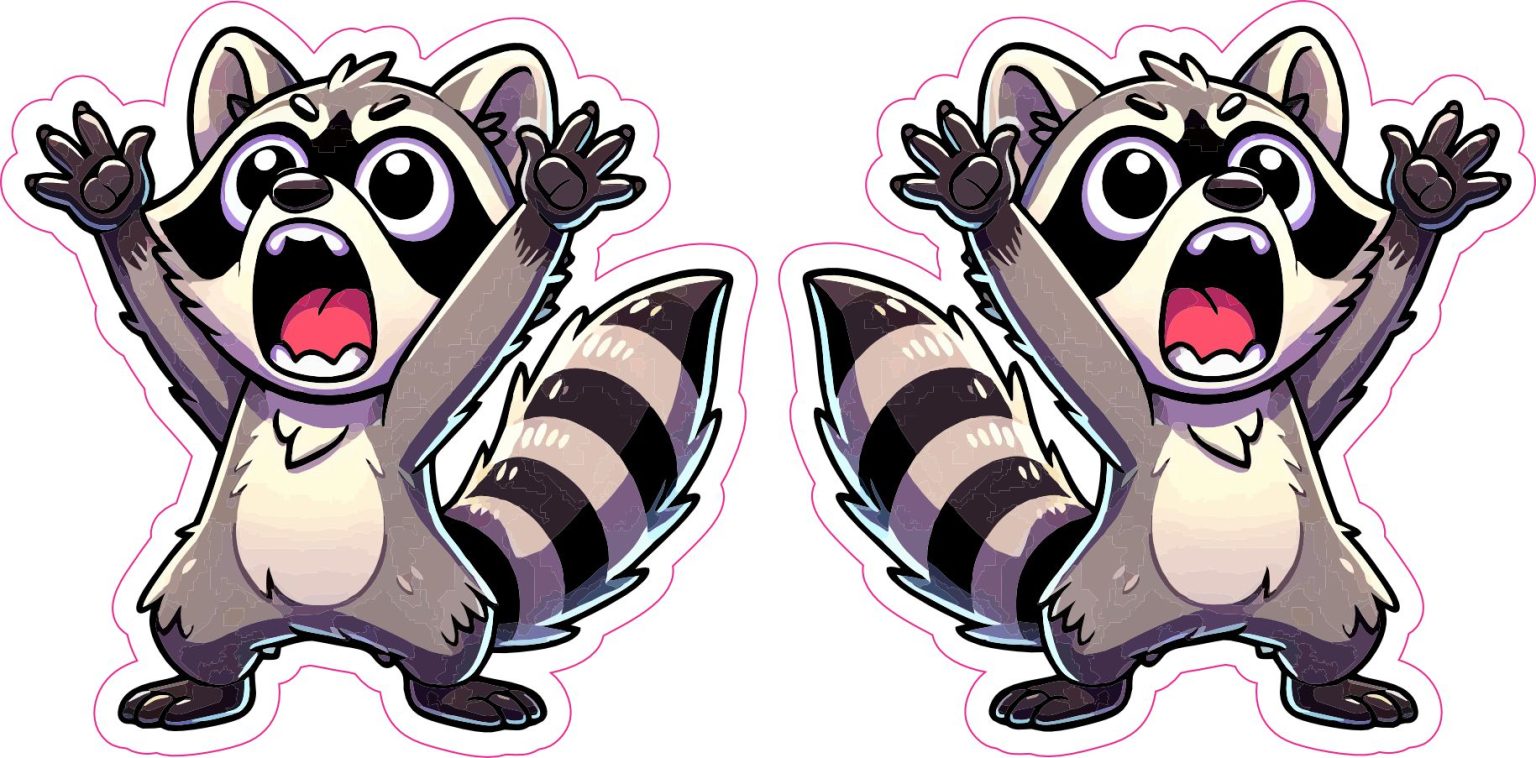 StickerTalk Screaming Cartoon Raccoon Vinyl Stickers, 1 sheet of 2 ...