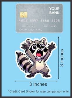 cartoon raccoon characters, excited expressions, raised arms pose - vinyl removable sticker