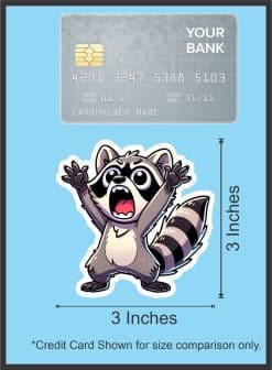 cartoon raccoon characters, excited expressions, raised arms pose - vinyl removable sticker