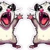 cartoon opossum, screaming expression, pink accents - vinyl removable sticker