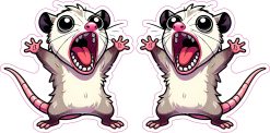 cartoon opossum, screaming expression, pink accents - vinyl removable sticker