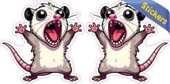 cartoon opossum, screaming expression, pink accents - vinyl removable sticker