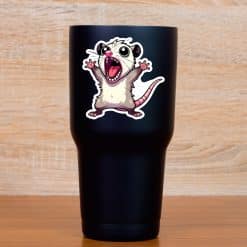 cartoon opossum, screaming expression, pink accents - vinyl removable sticker