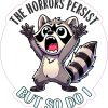 cartoon raccoon character, motivational text, scalloped border - vinyl removable sticker